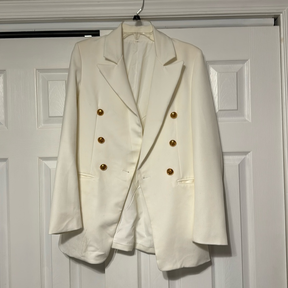 White blazer double-breasted gold buttons
